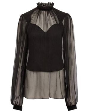 Nina Ricci High-Neck Ruffled Top - Black