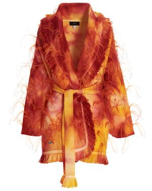 Alanui Fringed Belted Long-Sleeved Cardigan - Orange