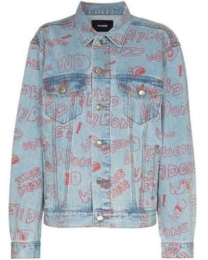 we11done Graffiti Print Denim Jacket - Blue