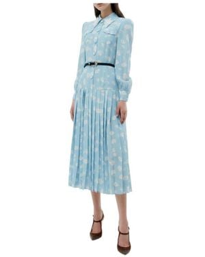 Alessandra Rich Daisy-Print Silk Shirt Dress - Blue