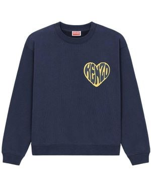 KENZO Heart Logo Printed Crewneck Sweatshirt - Blue