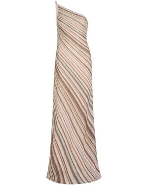 Missoni Striped One-Shoulder Metallic-Knit Maxi Dress - Natural