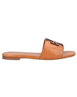 Tory Burch Leather Slide Sandals - Brown