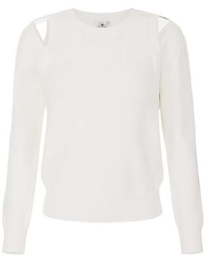 Elisabetta Franchi Cut-Out Shoulder-Plaque Jumper - White