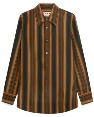 Marni Vertical-Stripe Long-Sleeve Shirt - Brown