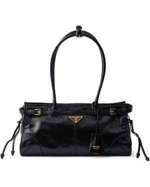 Prada Bonnie Logo Plaque Medium Shoulder Bag - Black