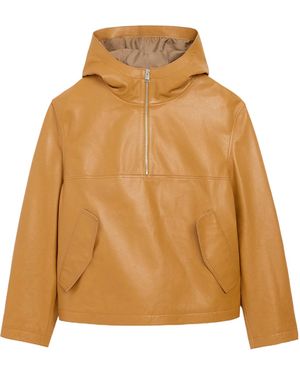 Ami Paris Hooded Cow Leather Jacket - Brown