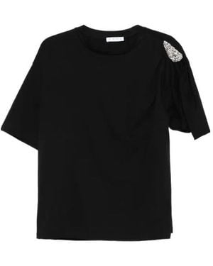 Area Embellished Puff-Sleeve Top - Black