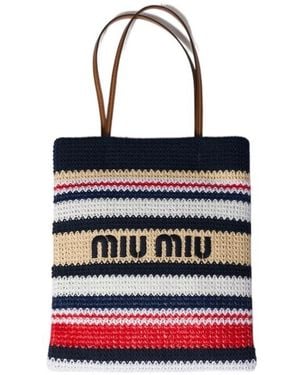 Miu Miu Crochet-Knitted Striped Top Handle Bag - White