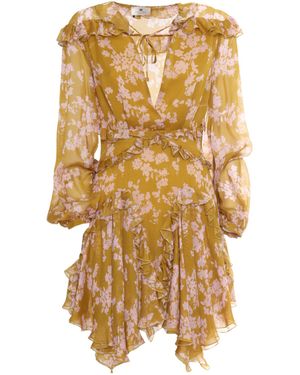 Elisabetta Franchi Ruffles Voile Printed Dress - Metallic