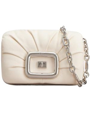 Roger Vivier Logo Engraved Foldover Top Shoulder Bag - Natural