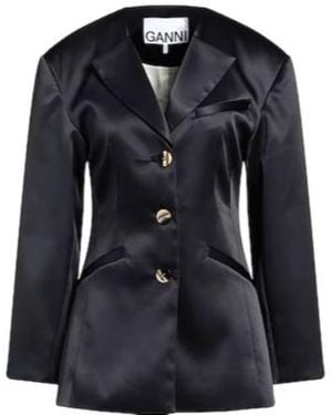 Ganni Satin Single-Breasted Suit - Black