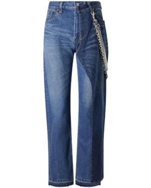 Junya Watanabe Embellished Paneled Mid-Rise Straight-Leg Jeans - Blue