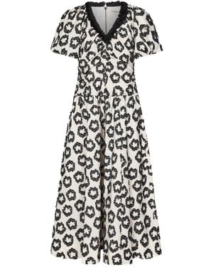 Ulla Johnson Border Embellishment Pleated Embroidery Jacquard Dress - White