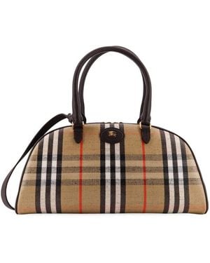 Burberry Logo Patch Checked Tote Bag - Brown