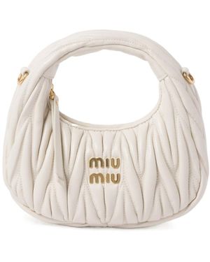 Miu Miu Wander Matelassé Nappa Leather Hobo Mini-Bag - White