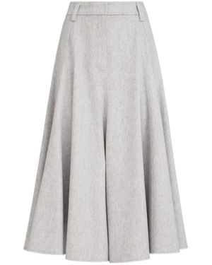 Brunello Cucinelli Wool Flannel Flared Skirt With Monili - Grey