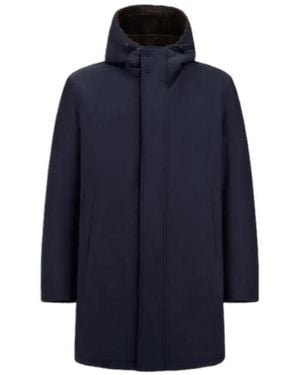 Herno Hooded Single-Breasted Coat - Blue