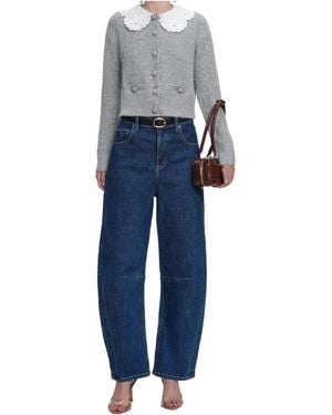 Self-Portrait Lace Collar Cardigan - Blue