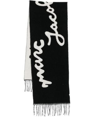 Marc Jacobs Logo-Jacquard Fringed Scarf - Black