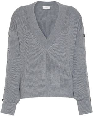 Sportmax Ribbed-Knit Buttoned-Sleeves Sweater - Gray