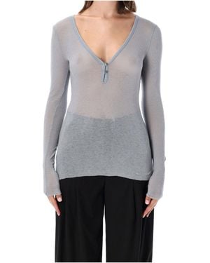 James Perse Ribbed Henley Knitted Top - Gray