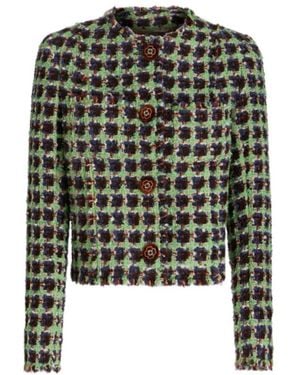Etro Bouclé Jacket With Floral Buttons - Green