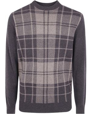 Barbour Plaid Panel Crew Neck Knit Sweater - Gray