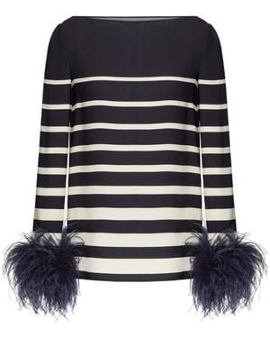 Valentino Striped Feather Detailed Top - Black