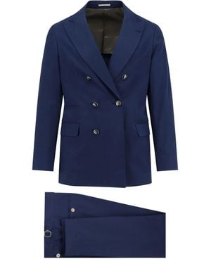 Brunello Cucinelli Double-Breasted Cotton And Cashmere Suit - Blue