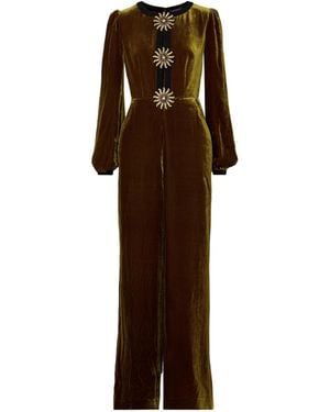 Saloni Cut-Out Embellished Jumpsuit - Brown