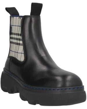 Burberry Solid-Color Platform Leather Boots - Black