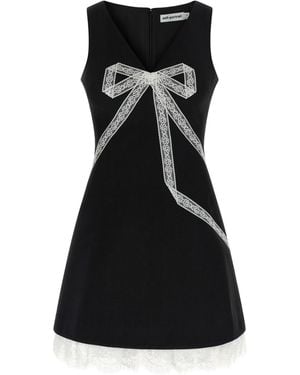 Self-Portrait Crepe Bow Lace Mini Dress - Black