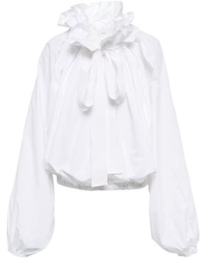 Patou Ruffle Neckline Tie Blouse - White