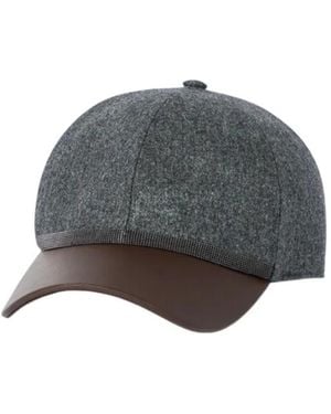 Brunello Cucinelli Virgin-Wool Flannel And Nappa-Leather Baseball Cap With Shiny Band - Grey