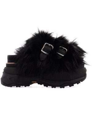 Sacai Imitation Fur Sandals With Thick Soles - Black