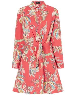 Etro Knotted Printed Cotton-Blend Mini Dress - Red