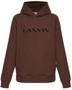 Lanvin Logo-Embroidered Kangaroo Pocket Hoodie - Brown