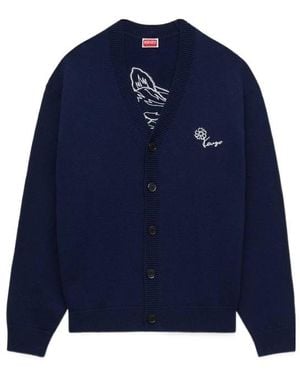 KENZO Floral Embroidered Knitted Cardigan - Blue