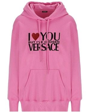 Versace Crystal-Embellished Slogan Hoodie - Pink