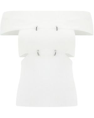 McQueen Cut-Out Off-Shoulder Stretch Top - White
