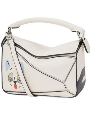 Loewe Mini Puzzle Futurist Cat Tote Bag - White