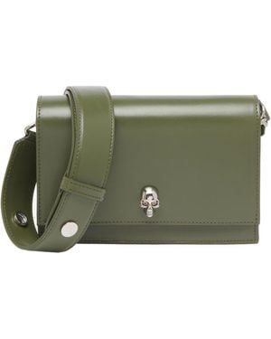 McQueen Small Skull Leather Shoulder Bag - Green