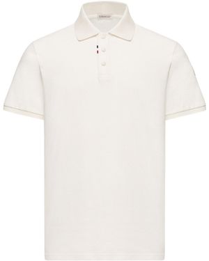 Moncler Logo Cotton Piquet Polo Shirt - White