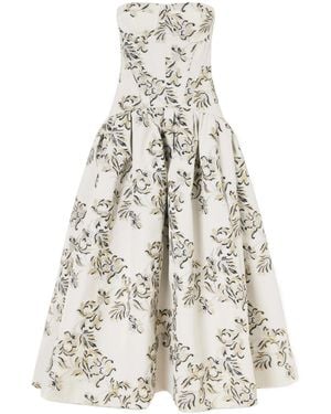 Carolina Herrera Strapless Metallic Floral-Jacquard Gown - White
