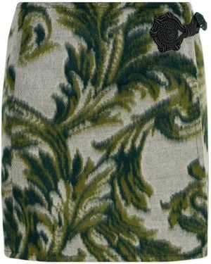 Etro Leaf Printed Wrap Around Mini Skirt - Green