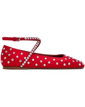 AMINA MUADDI Ane Crystal Lace Up Ballerina Flats - Red