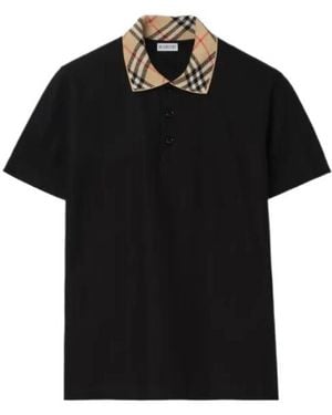 Burberry Check-Collar Cotton Polo Shirt - Black