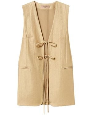 Twinset V-Neck Belted Vest - Natural