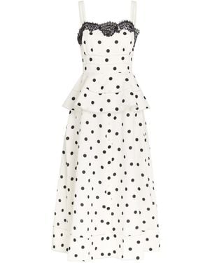 Self-Portrait Polka-Dot Linen-Blend Midi Dress - White